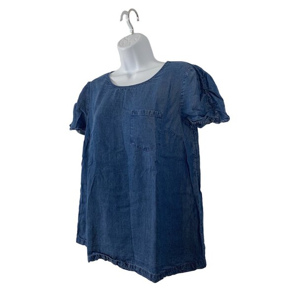 Womens LC Lauren Conrad Denim Blue Short Sleeve Top Size Small - Picture 4 of 10